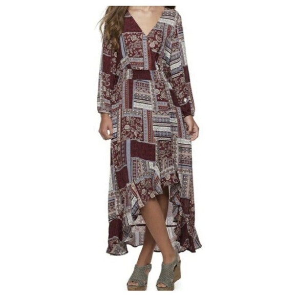 American Rag Windsor Wine Cinched Waist Patchwork High Low Maxi Dress Small - Picture 1 of 8